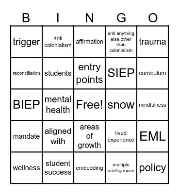 Professional Development Bingo Card