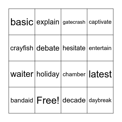 Polysyllabic /ae/ Bingo Card