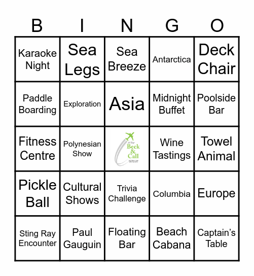 Cruise Fun Bingo Card