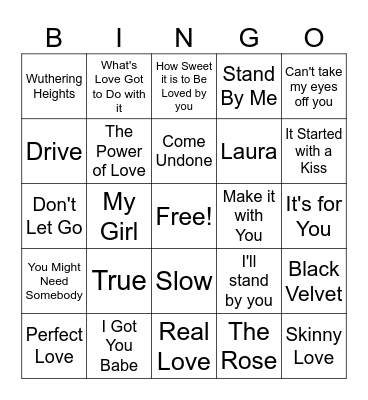 LOVE SONGS #1 Bingo Card