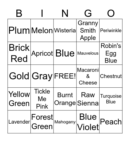 Crayon Colors Bingo Card