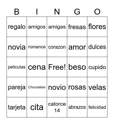 Dia de San Valentin Bingo Card