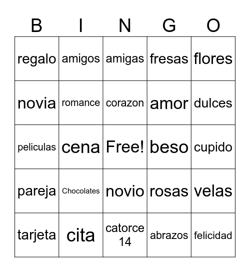 Dia de San Valentin Bingo Card