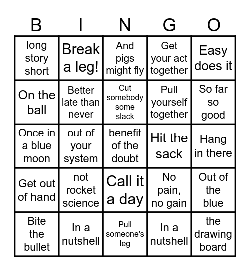 Idiom Bingo Card