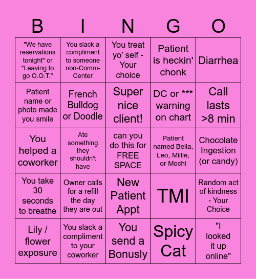 Bond Vet Valentine's Bingo! Bingo Card