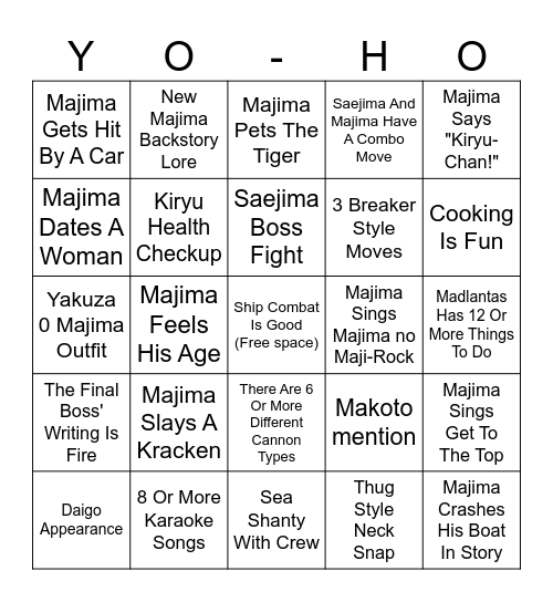 Like A Pirate In Hawii Bingo Card