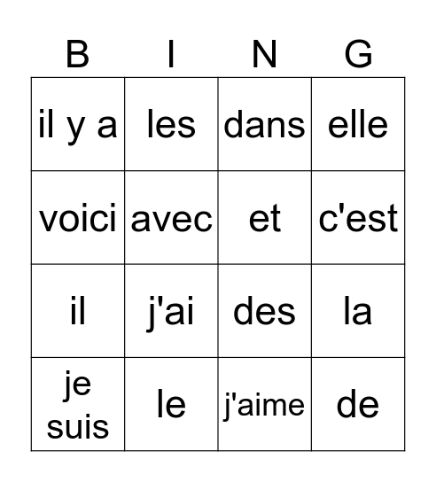 Mots fréquents Bingo Card