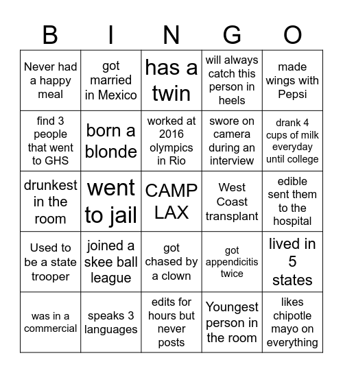 Get to know your fellow campers Bingo Card
