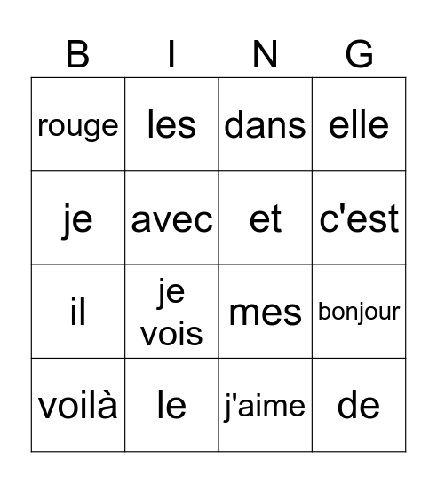 Mots fréquents Bingo Card