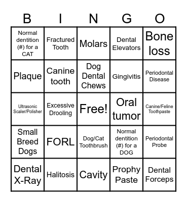 Pet Dental Health Bingo Card