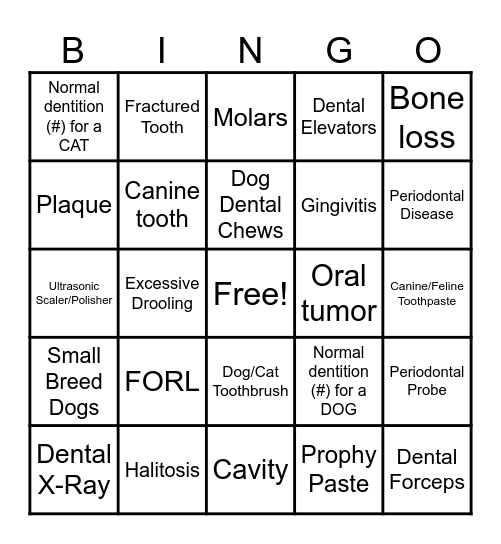 Pet Dental Health Bingo Card