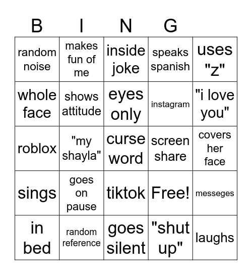 sughey Bingo Card