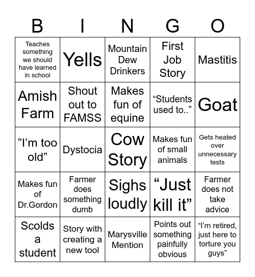 Masterson Bingo Card