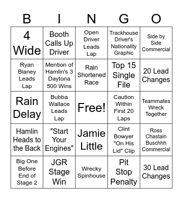 Daytona 500 Bingo Card