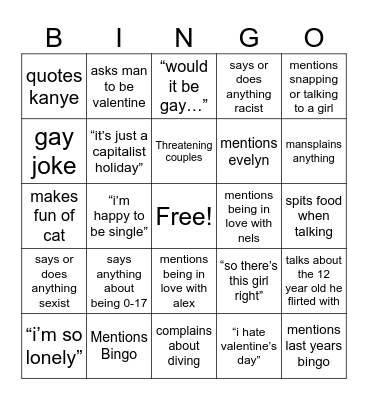 Annual Jason Valentine’s day Bingo Card