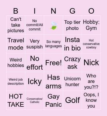 Dating App Bingo Card