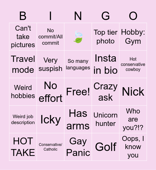 Dating App Bingo Card