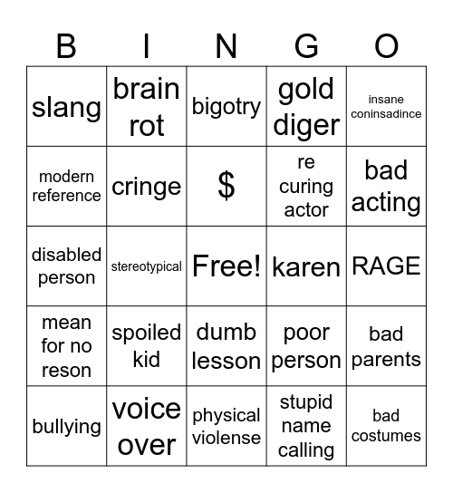 dahr Mann bingo Card