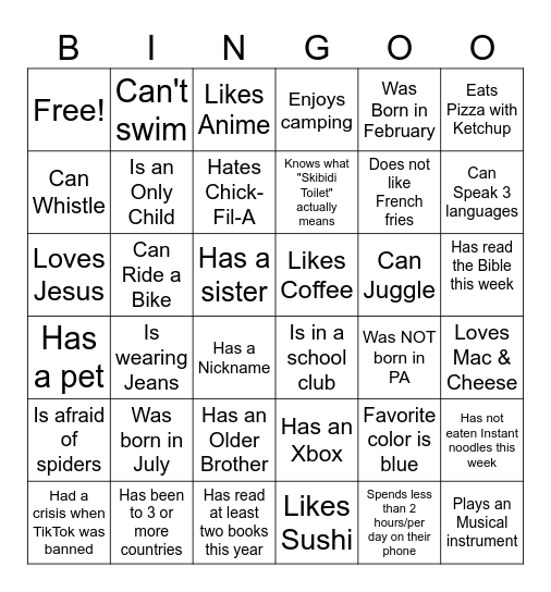 Winter Retreat Bingo Card