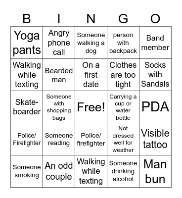 People Watching Bingo Card