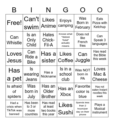 Winter Retreat Bingo Card