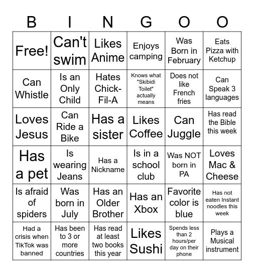 Winter Retreat Bingo Card