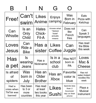 Winter Retreat Bingo Card