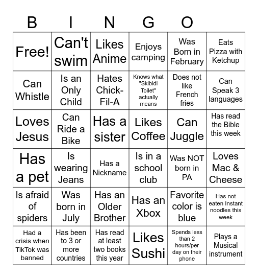 Winter Retreat Bingo Card