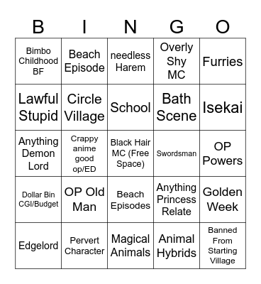 Generic Anime Bingo Card
