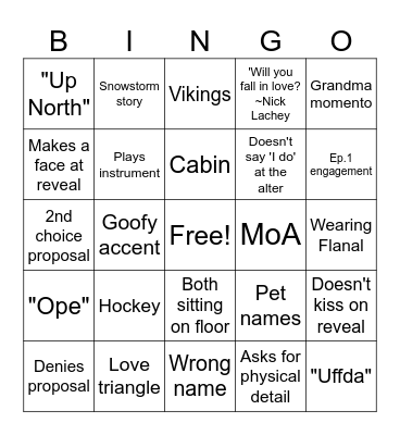 Love is Blind Bingo Card