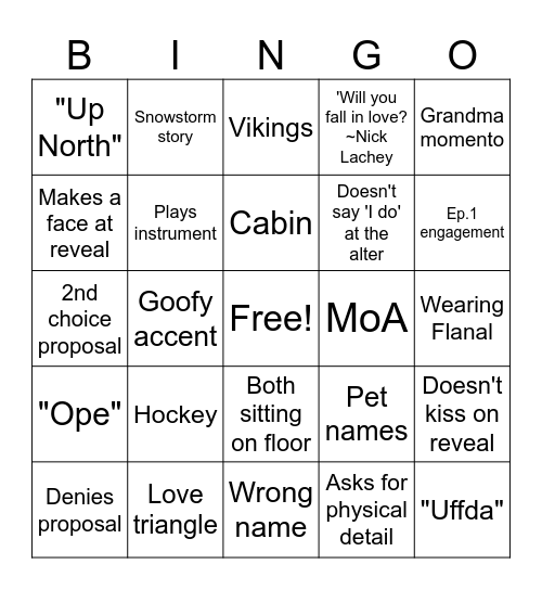 Love is Blind Bingo Card