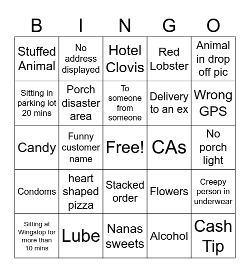 DoorDash VDay Bingo Card