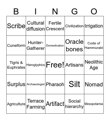 Paleolithic - River Valley Civilizations Bingo Card