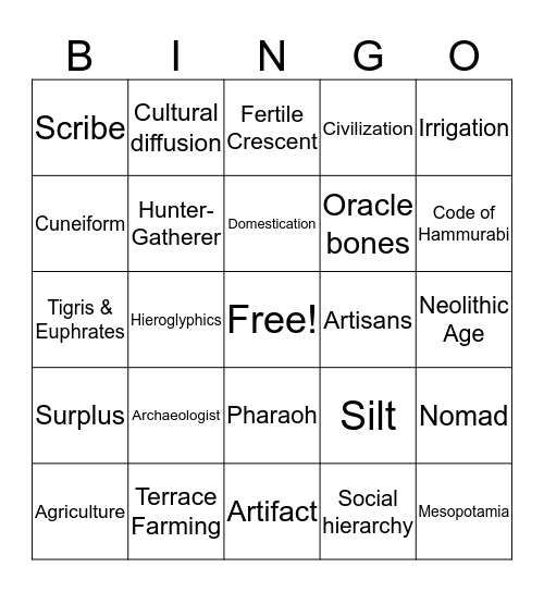 Paleolithic - River Valley Civilizations Bingo Card