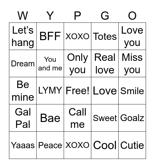 Valentine’s Day Bingo Card