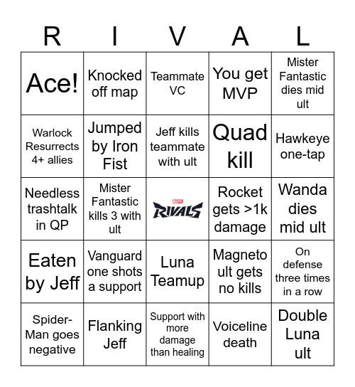 Marvel Rivals Bingo Card