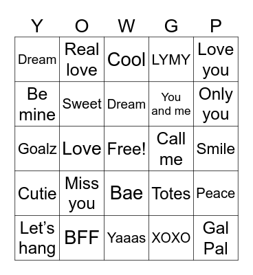 Valentines Day Bingo Card