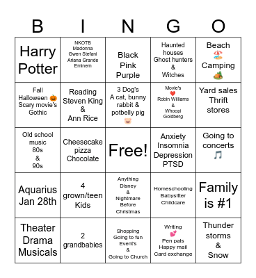 Traci's Bingo Card