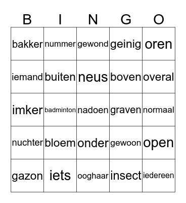 woorden Bingo Card