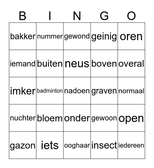woorden Bingo Card