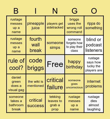 Rustage DnD: Isekai Bingo Card