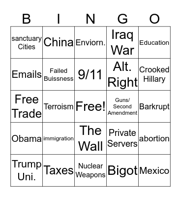 Debate Bingo Card