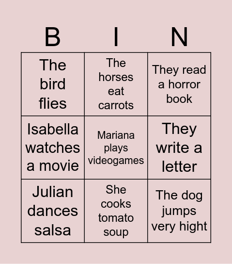 Present simple Bingo Card