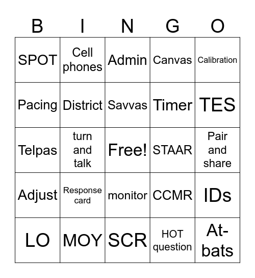 HISD PD Bingo Card