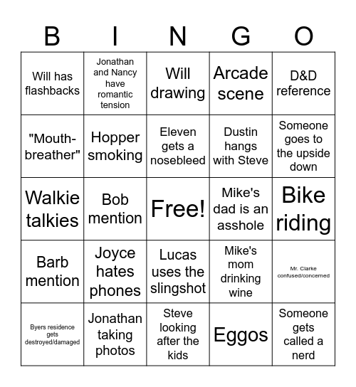 Stranger Things Season 3 BINGO Card