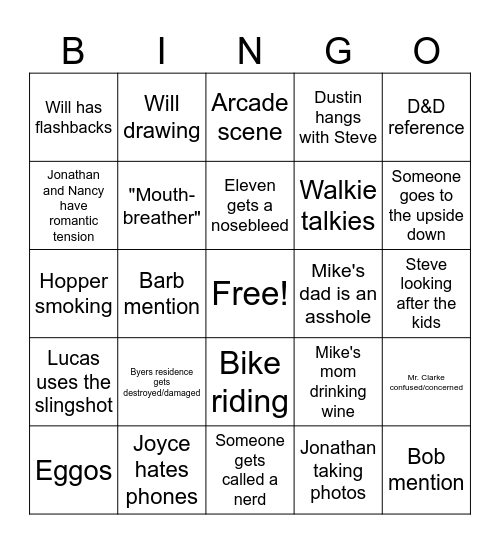 Stranger Things Season 3 BINGO Card