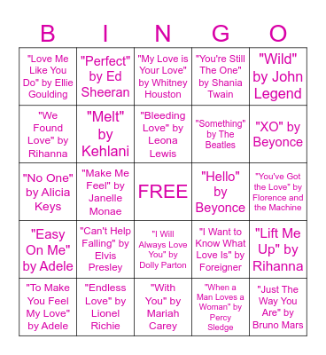 Valentine's Music Bingo Card