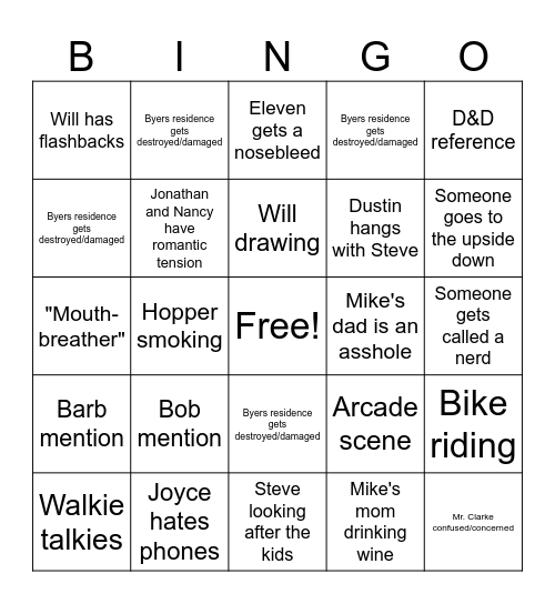 Stranger Things Season 3 BINGO Card