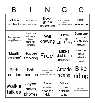 Stranger Things Season 3 BINGO Card