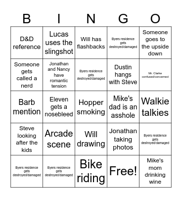 Stranger Things Season 3 BINGO Card